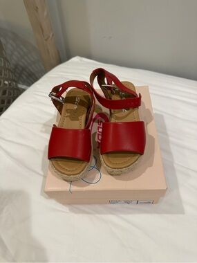 Toddler Girls' Red Espadrille Platform Sandals with Ankle Strap